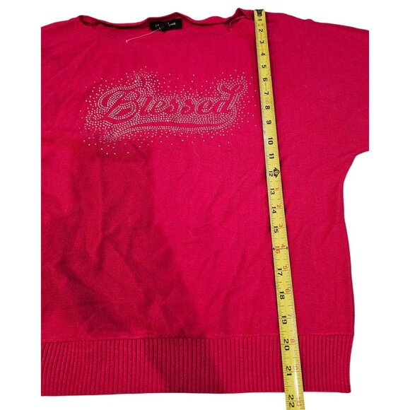 Calligraphie Long Sleeve Sweater Blessed Silver Rhinestones Hot Pink Size M NWT - Picture 4 of 12